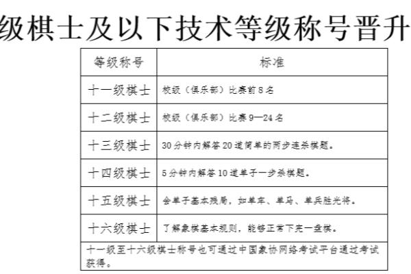 中国象棋协会棋手技术等级管理办法（中国象棋协会棋手技术等级管理办法。）.